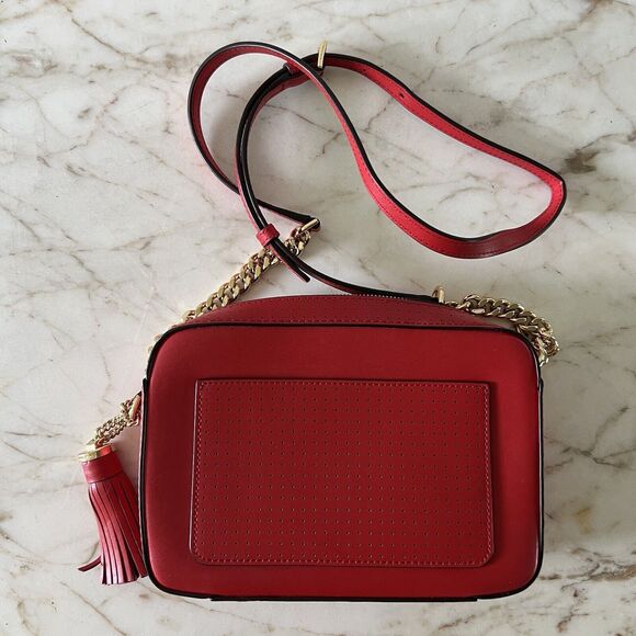 MICHAEL KORS Ginny Bright Red Leather Medium Crossbody Camera Bag - Picture 8 of 13